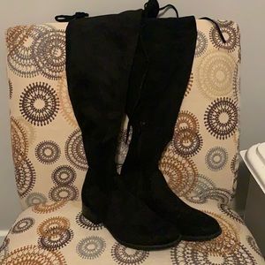 Over the knee black suede boots